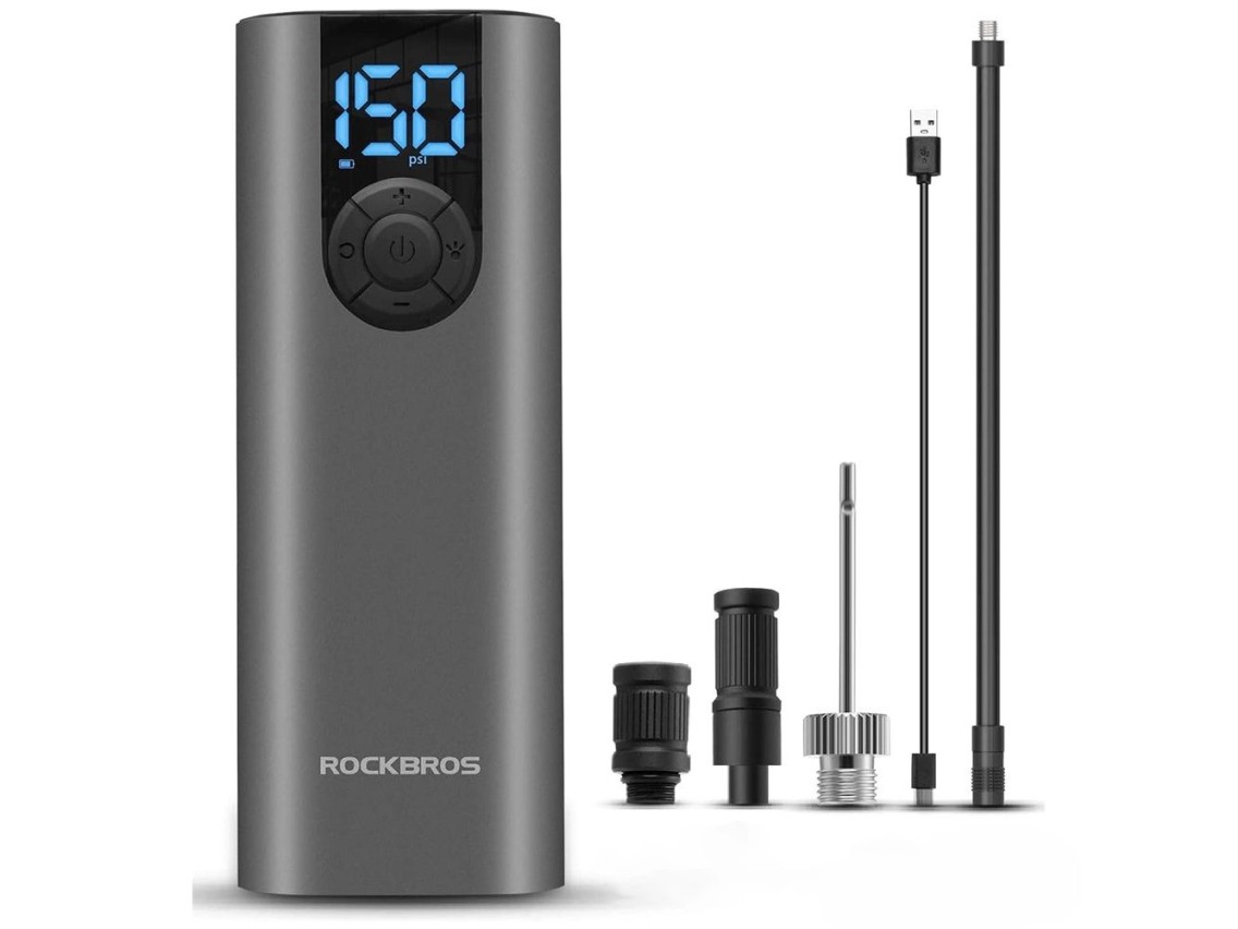 Rockbros 42720001001 Electric Bike Pump with LED Display + USB-C - USB-A Cable - Black