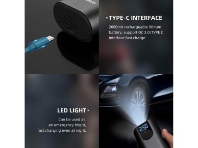 Bomba de aire el�ctrica para bicicleta Rockbros 42720001001 con pantalla LED + cable USB-C - USB-A -