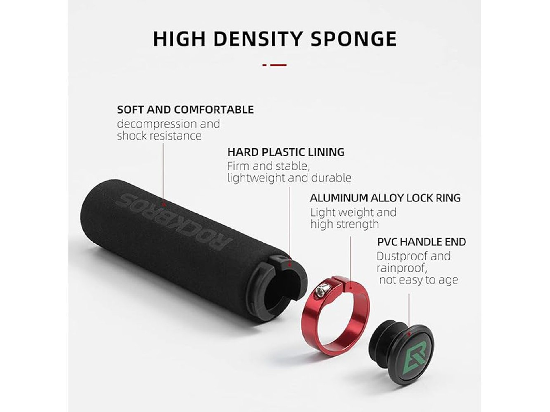 Rockbros BT1001BKRD sponge bicycle handlebar grips - black and red
