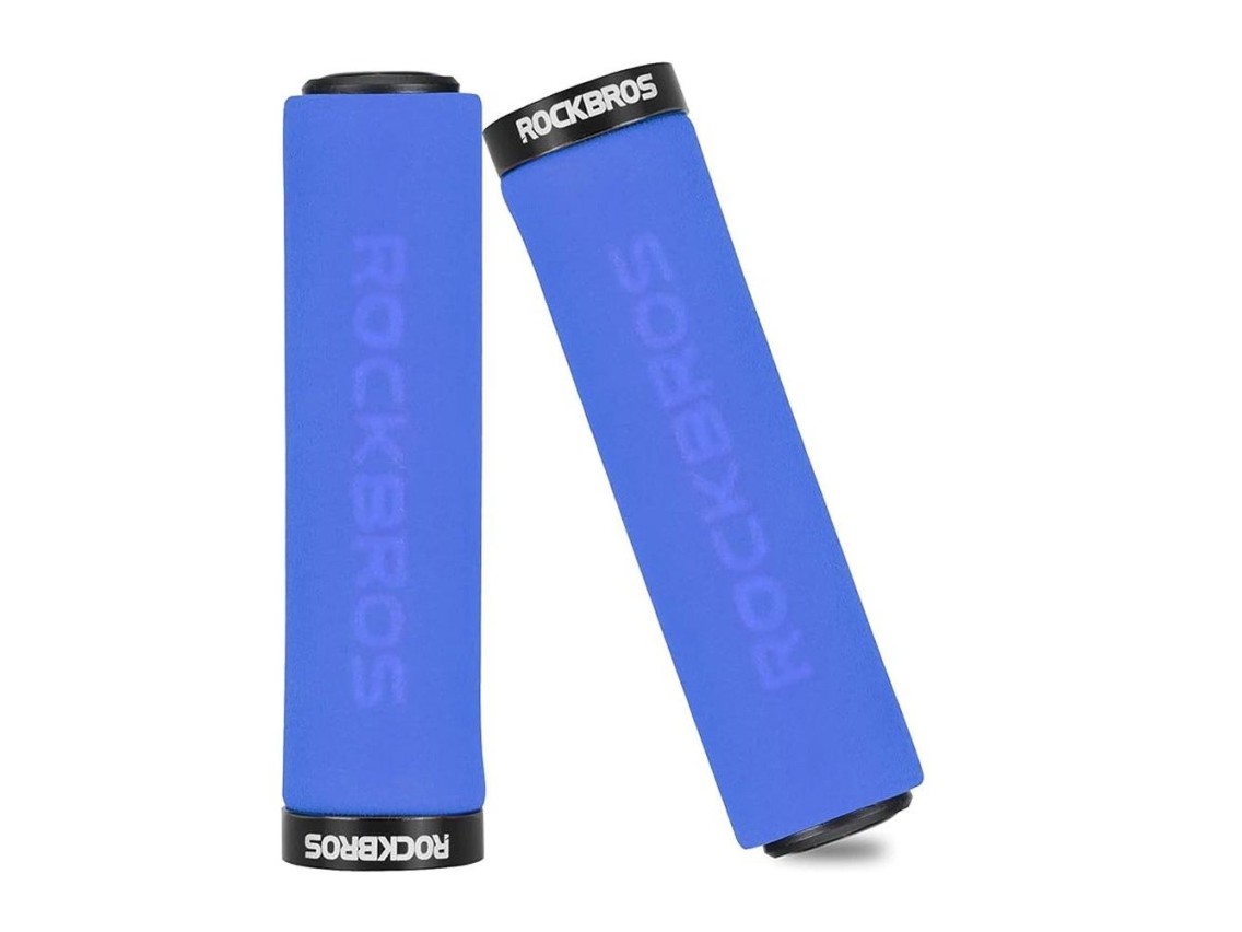 Manoplas de guidão de bicicleta Rockbros BT1001BLBK em esponja - azul e preto