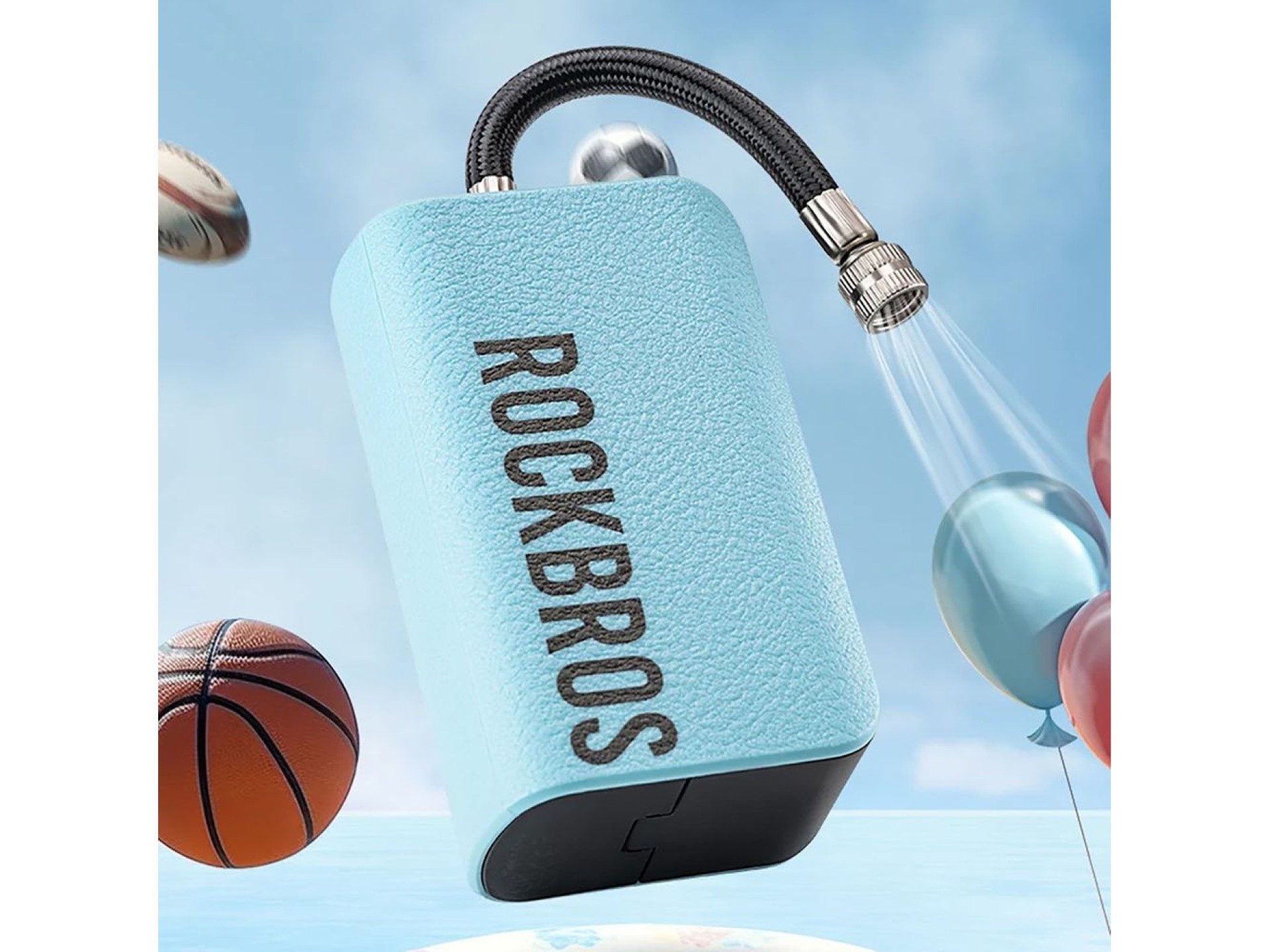 Compresor eléctrico Rockbros 42520006001 con pantalla digital para pelotas/globos - Azul