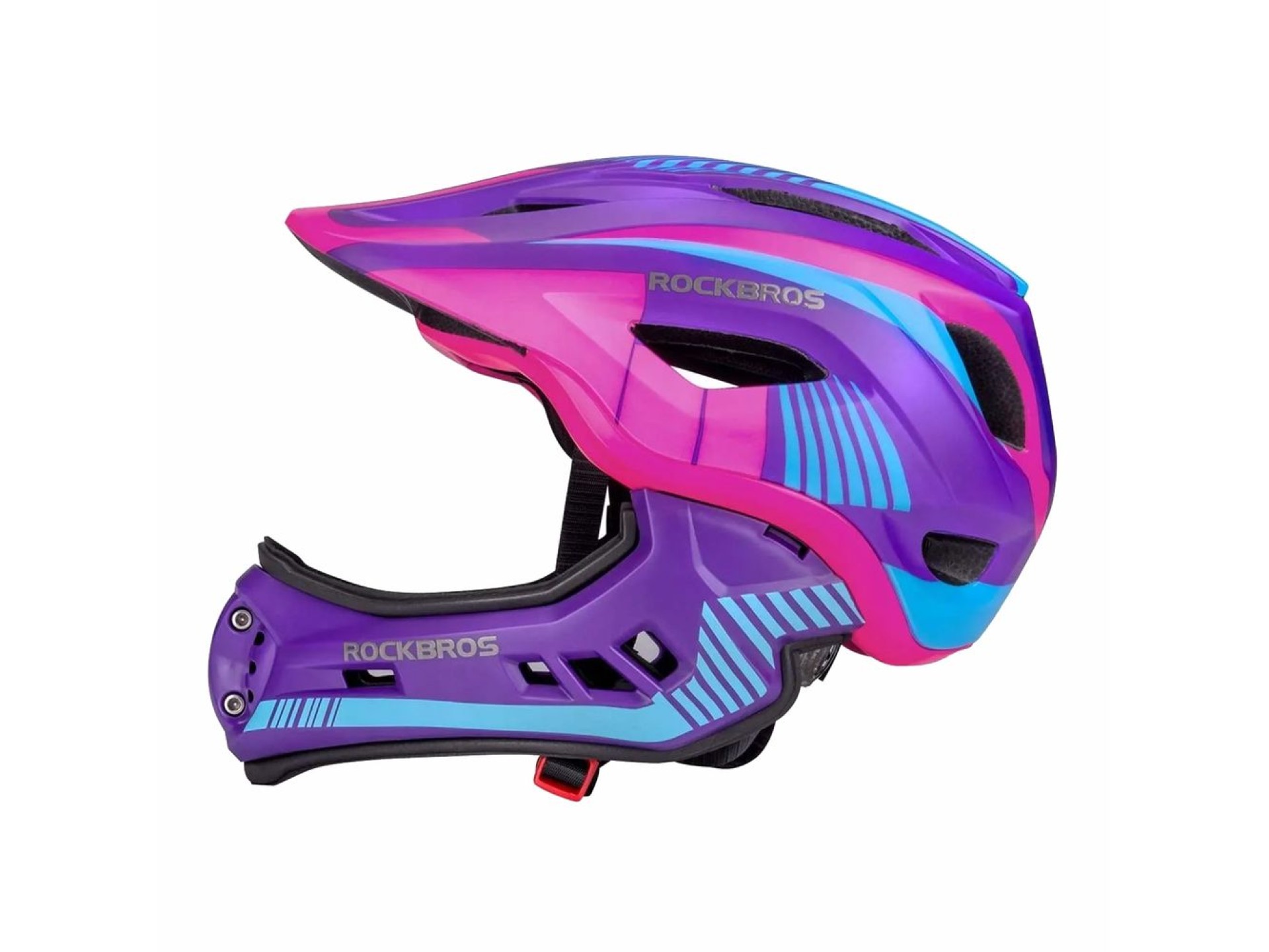 Capacete infantil para bicicleta Rockbros TT-32SBPP-M com queixeira removível, tamanho M - rosa-roxo