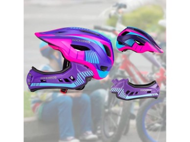 Rockbros TT-32SBPP-M children's bicycle helmet with removable chinbar, size M - purple-pink Rockbros TT-32SBPP-M children's bicycle helmet with removable chinbar, size M - purple-pink