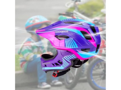 Rockbros TT-32SBPP-M children's bicycle helmet with removable chinbar, size M - purple-pink Rockbros TT-32SBPP-M children's bicycle helmet with removable chinbar, size M - purple-pink