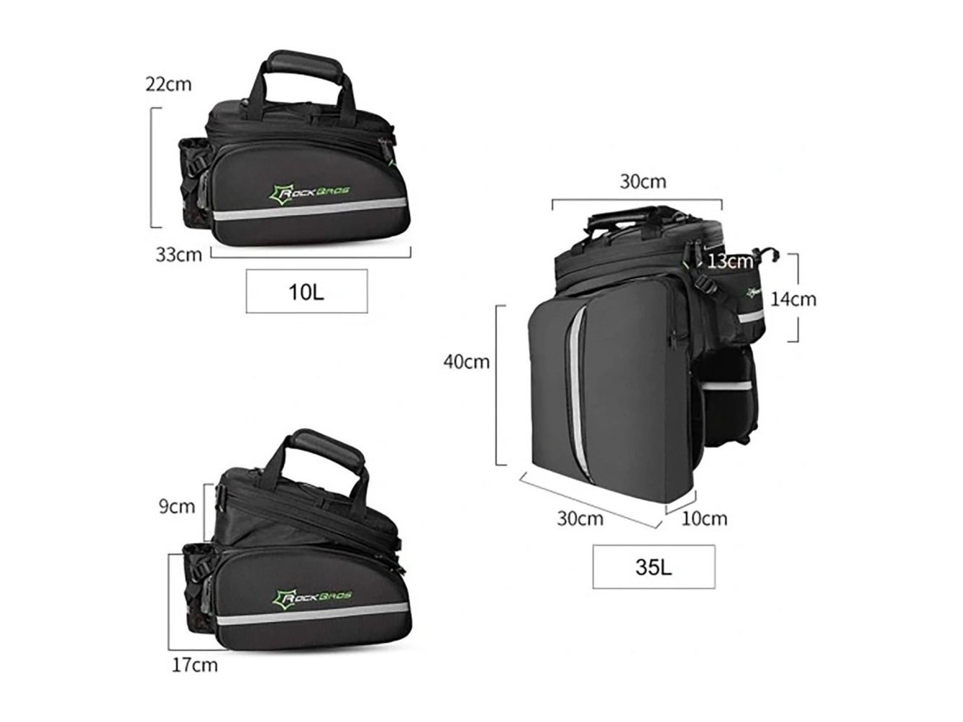 Rockbros A6-03BK bicycle bag for trunk 35 l with fold-out pockets - black