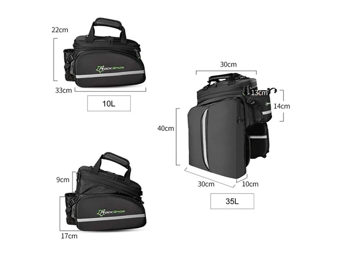 Rockbros A6-03BK bicycle bag for trunk 35 l with fold-out pockets - black