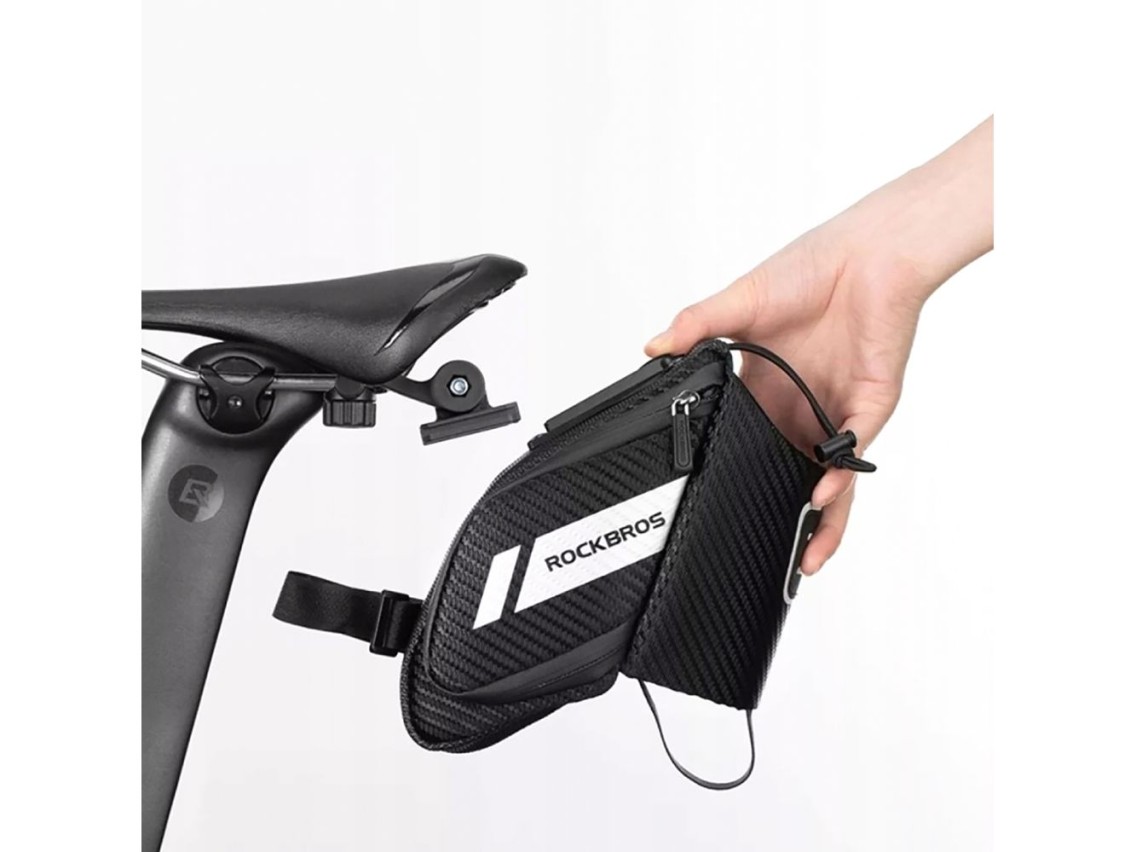 Bolsa de selim Rockbros C32BK de 1,5 l com bolso para garrafa de água - preta
