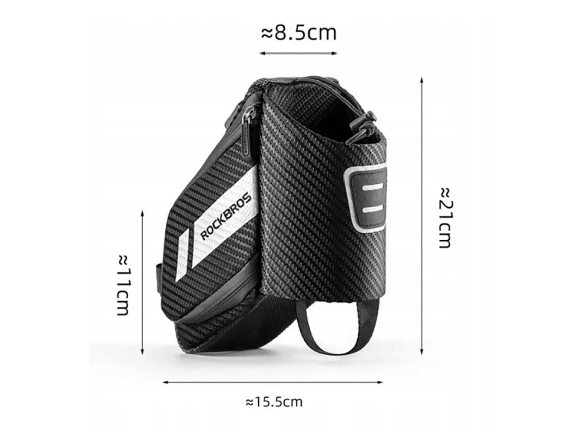 Bolsa de selim Rockbros C32BK de 1,5 l com bolso para garrafa de água - preta