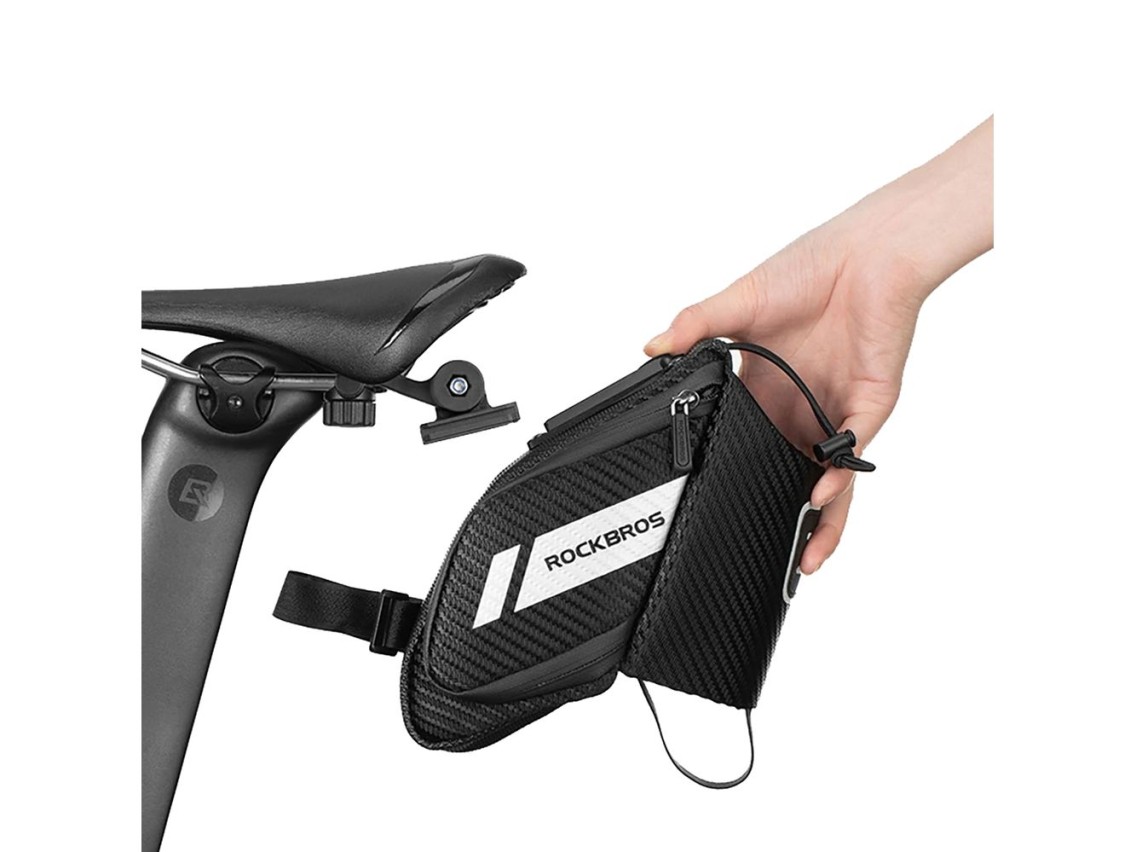 Bolsa de selim Rockbros C32BK de 1,5 l com bolso para garrafa de água - preta