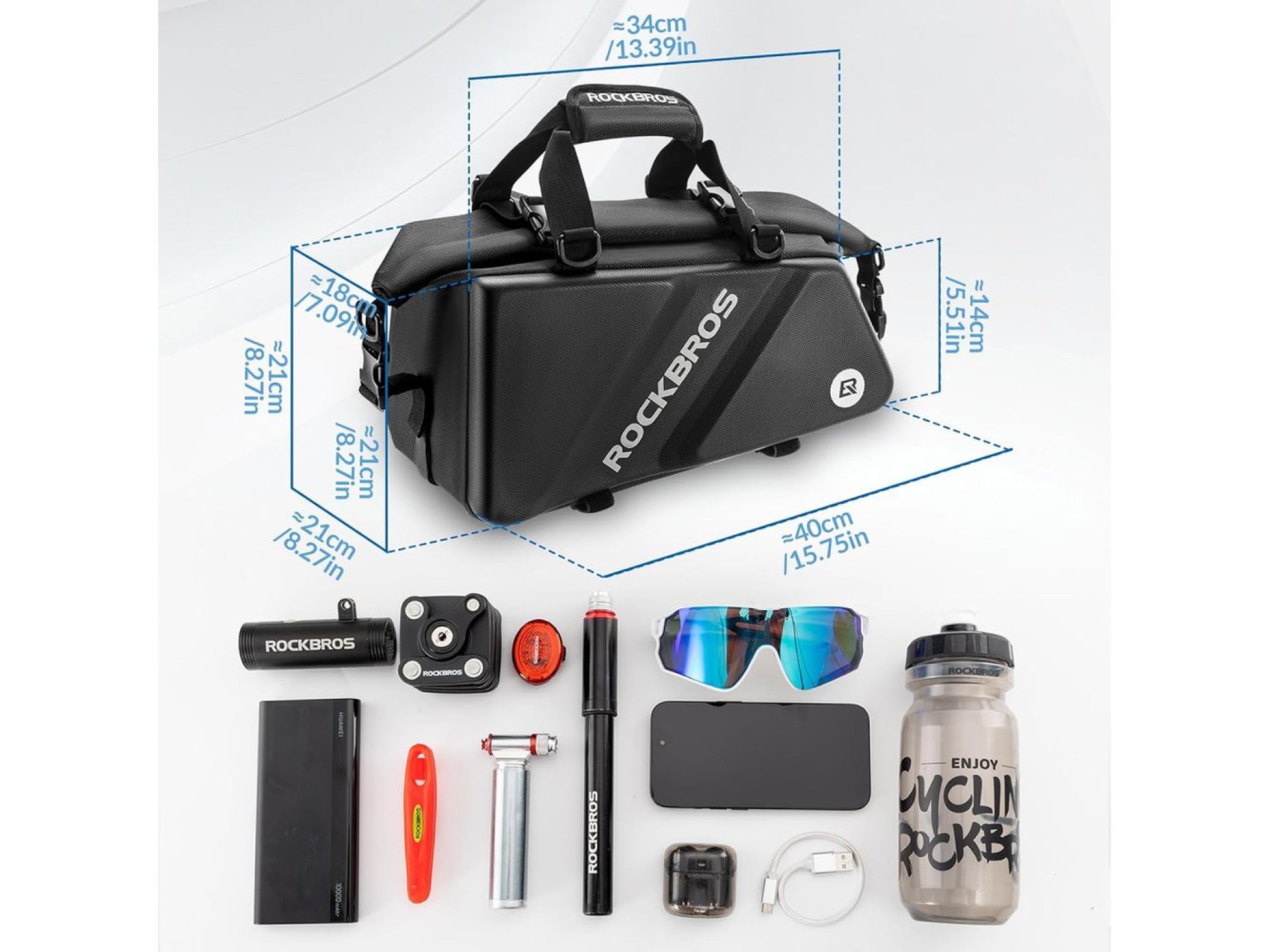Bolsa para bicicleta Rockbros 30140090001 para porta-malas, 11,6 litros - preta