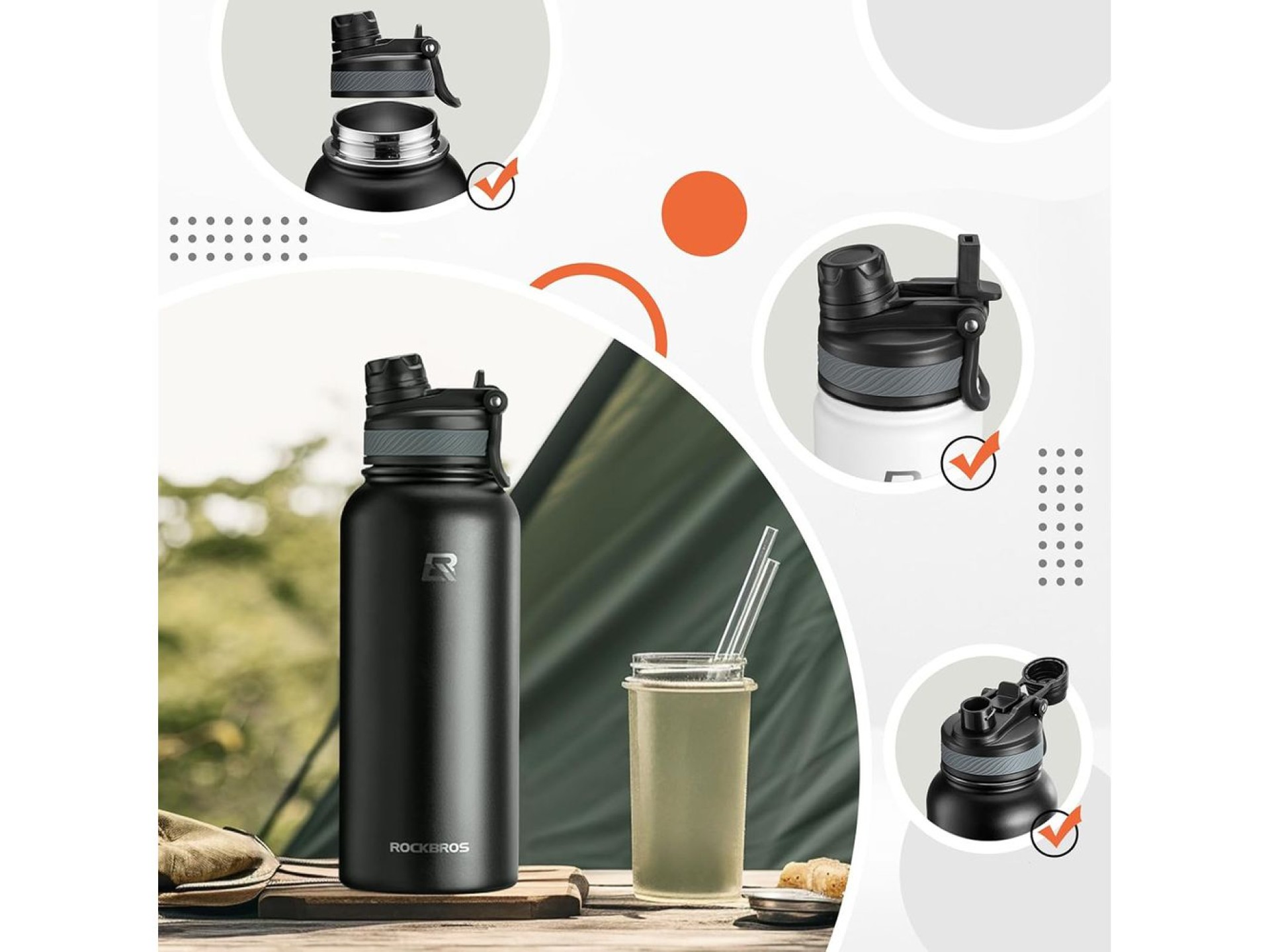 Rockbros 35210029001 thermal bottle for bicycle drinks 550 ml - black