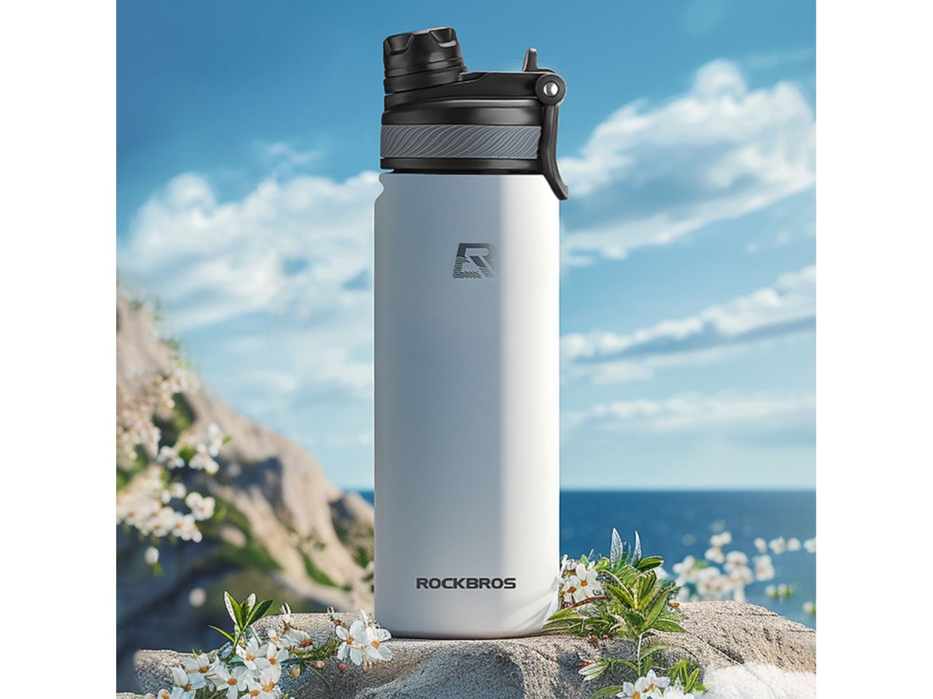 Rockbros 35210029006 thermal bicycle bottle for drinks 650 ml - white