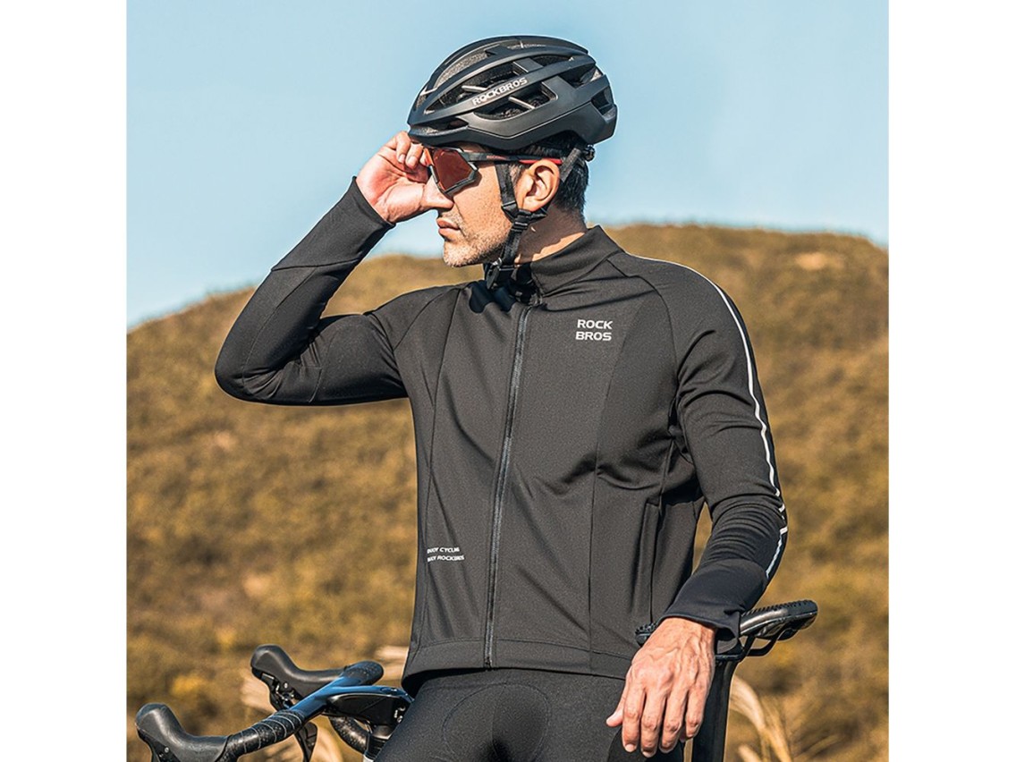 Chaqueta de ciclismo de manga larga Rockbros para oto�o/invierno, talla S - Negra