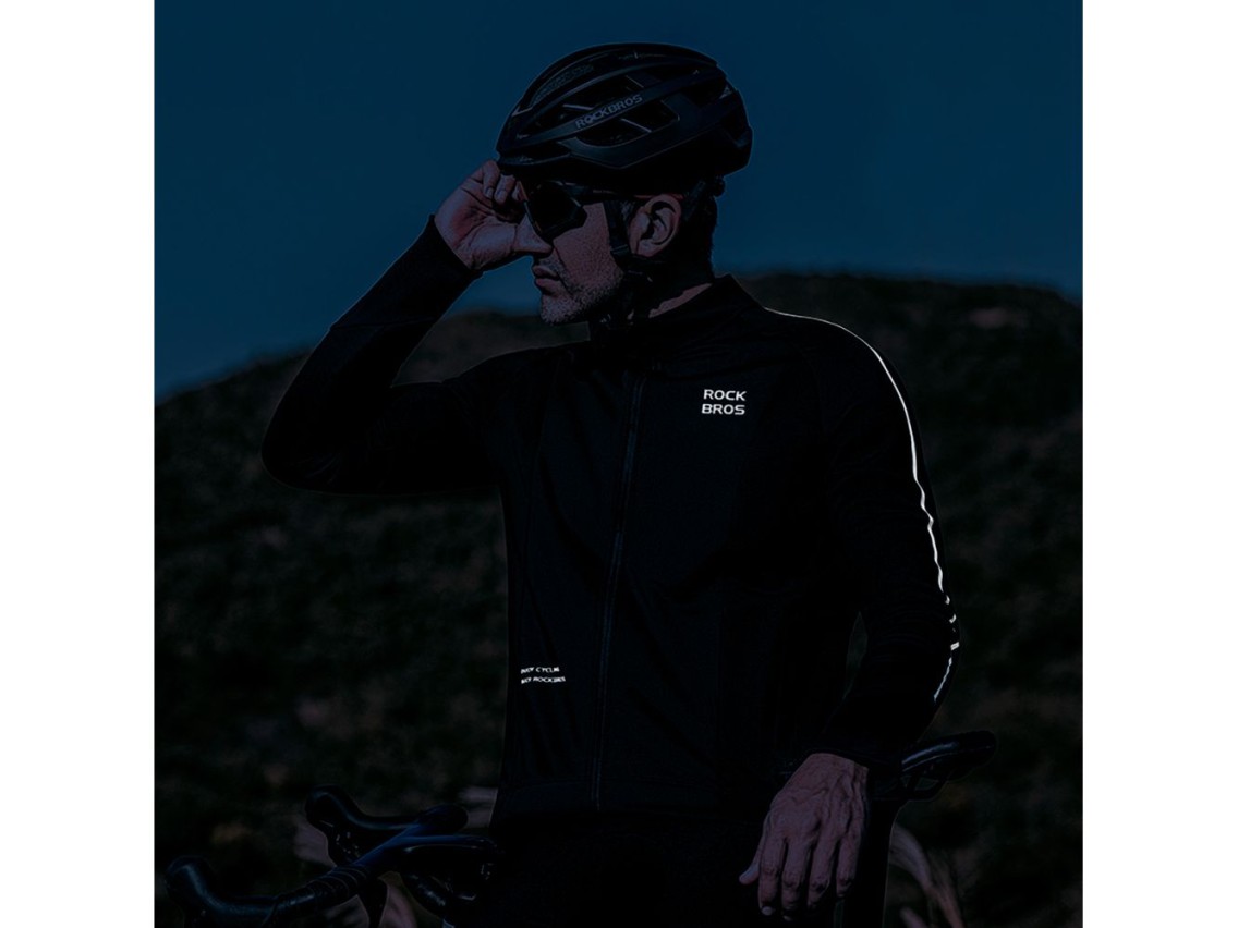 Jaqueta de ciclismo de manga comprida Rockbros Outono/Inverno, tamanho XL - Preta