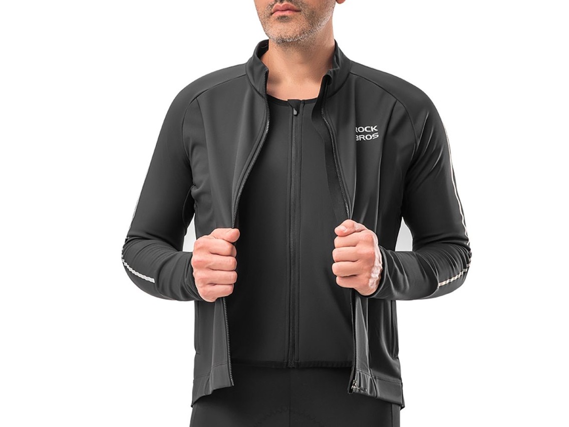 Jaqueta de ciclismo de manga comprida Rockbros Outono/Inverno, tamanho XL - Preta