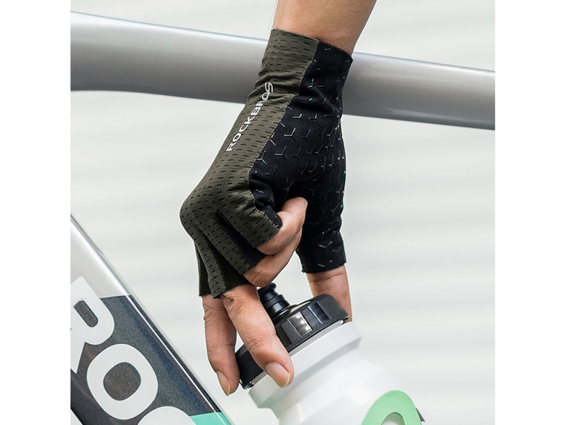 Luvas de ciclismo Rockbros respir�veis ??de dedo curto, tamanho M - Verde