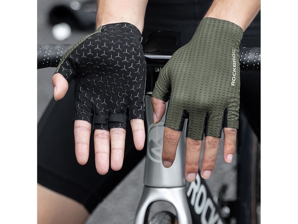 Rockbros Breathable Short Finger Cycling Gloves, Size: L - Green
