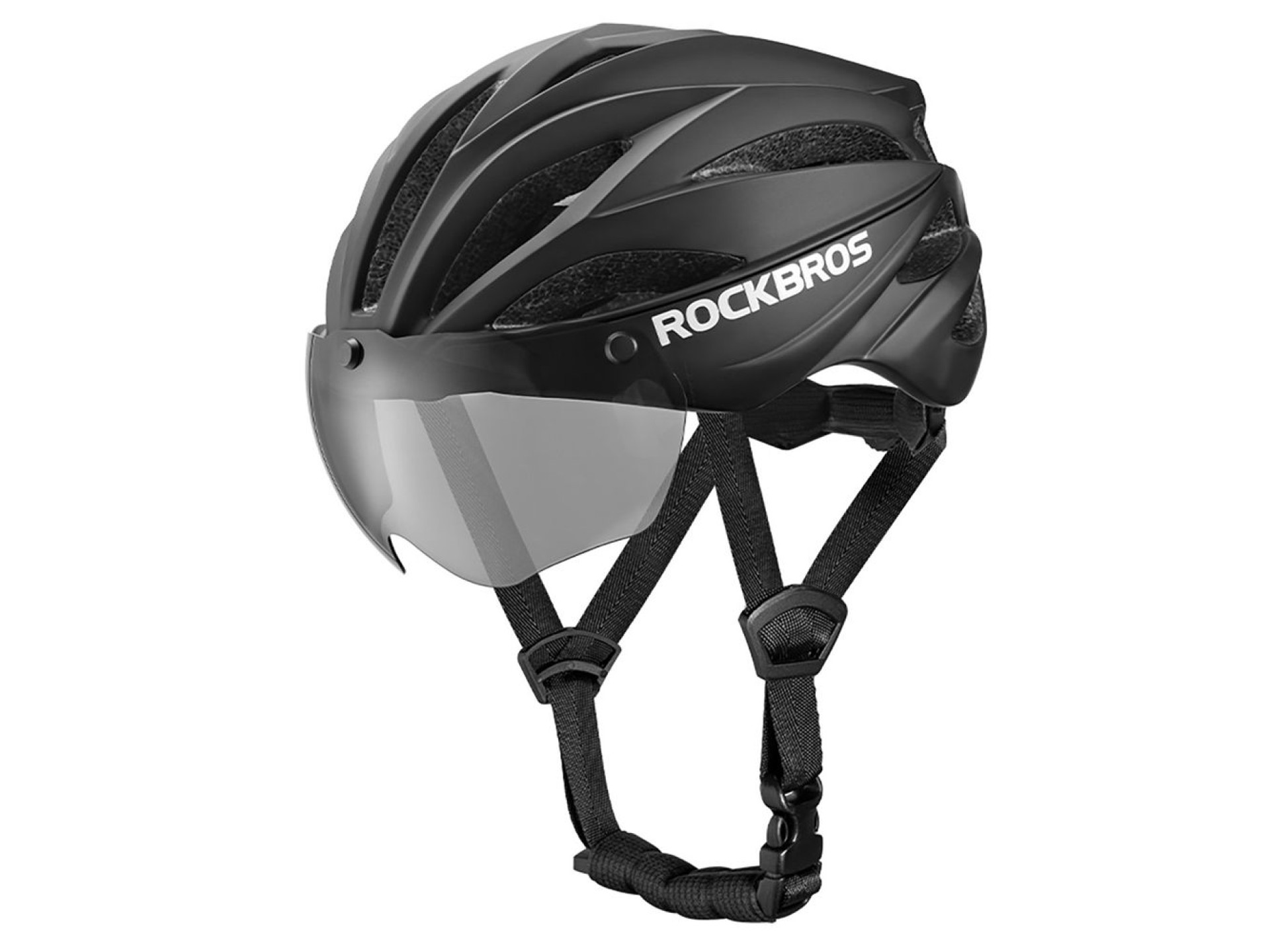 Casco de bicicleta Rockbros con visera, gafas protectoras UV desmontables, unisex - Negro/Marrón