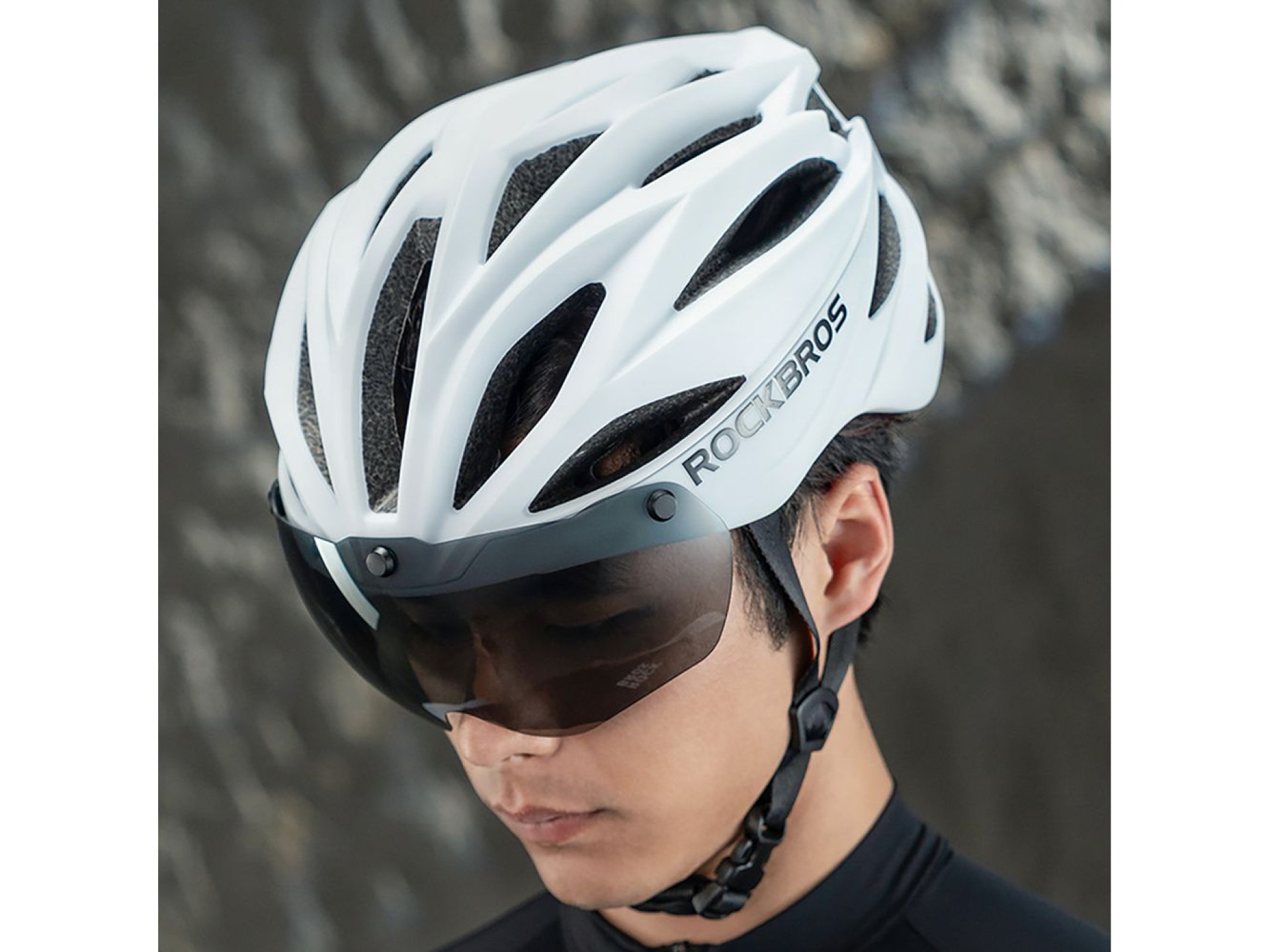 Casco de bicicleta Rockbros con visera, gafas protectoras UV desmontables, unisex - Negro/Marrón