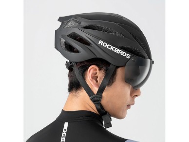 Rockbros Bike Helmet with Visor, Detachable UV Protective Goggles, Unisex - Black/Brown