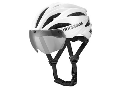 Rockbros Bike Helmet with Visor, Detachable UV Goggles, Unisex, Glossy - White Rockbros Bike Helmet with Visor, Detachable UV Goggles, Unisex, Glossy - White