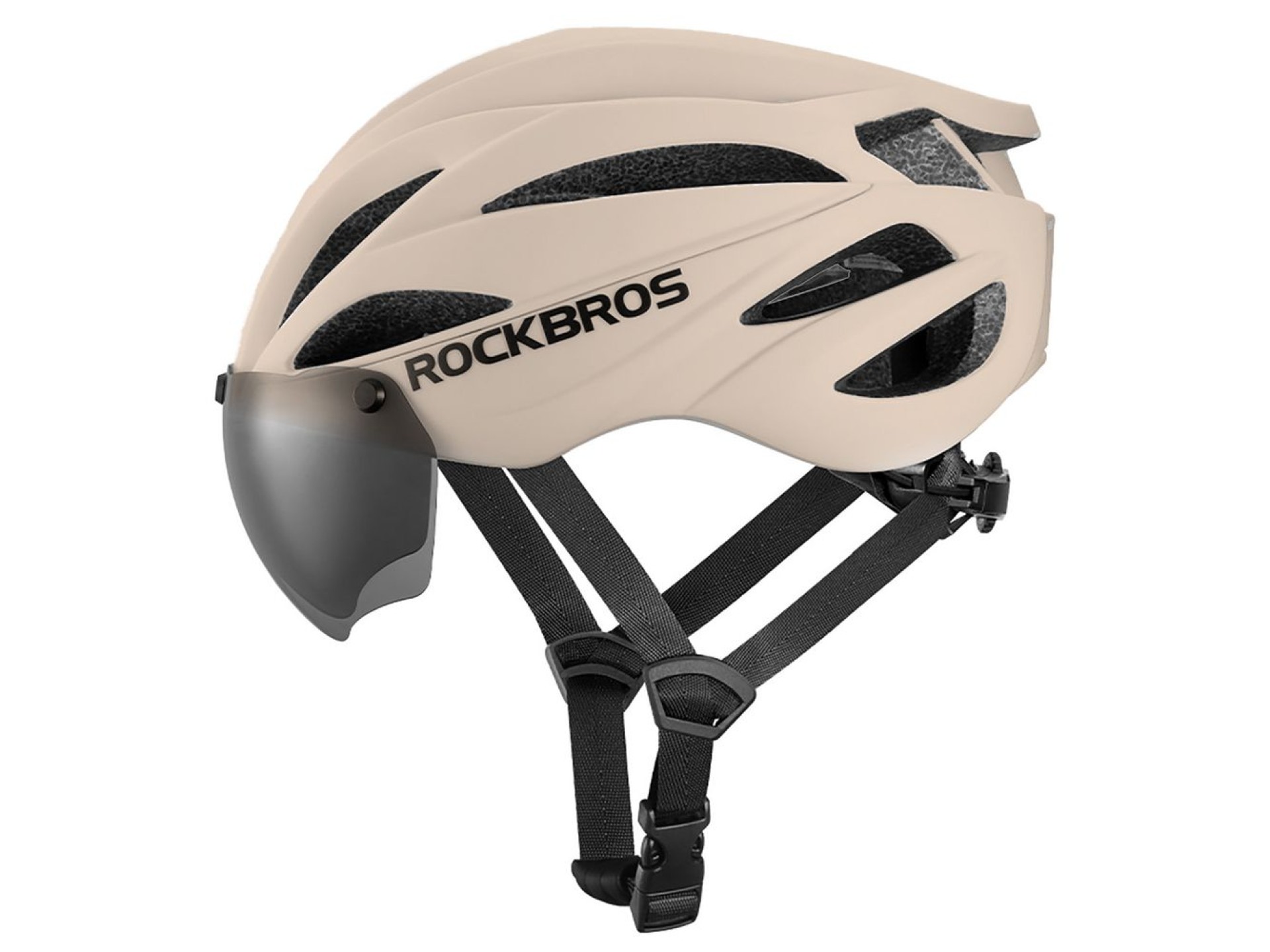 Casco de bicicleta Rockbros con visera, gafas protectoras UV desmontables, unisex - Marrón