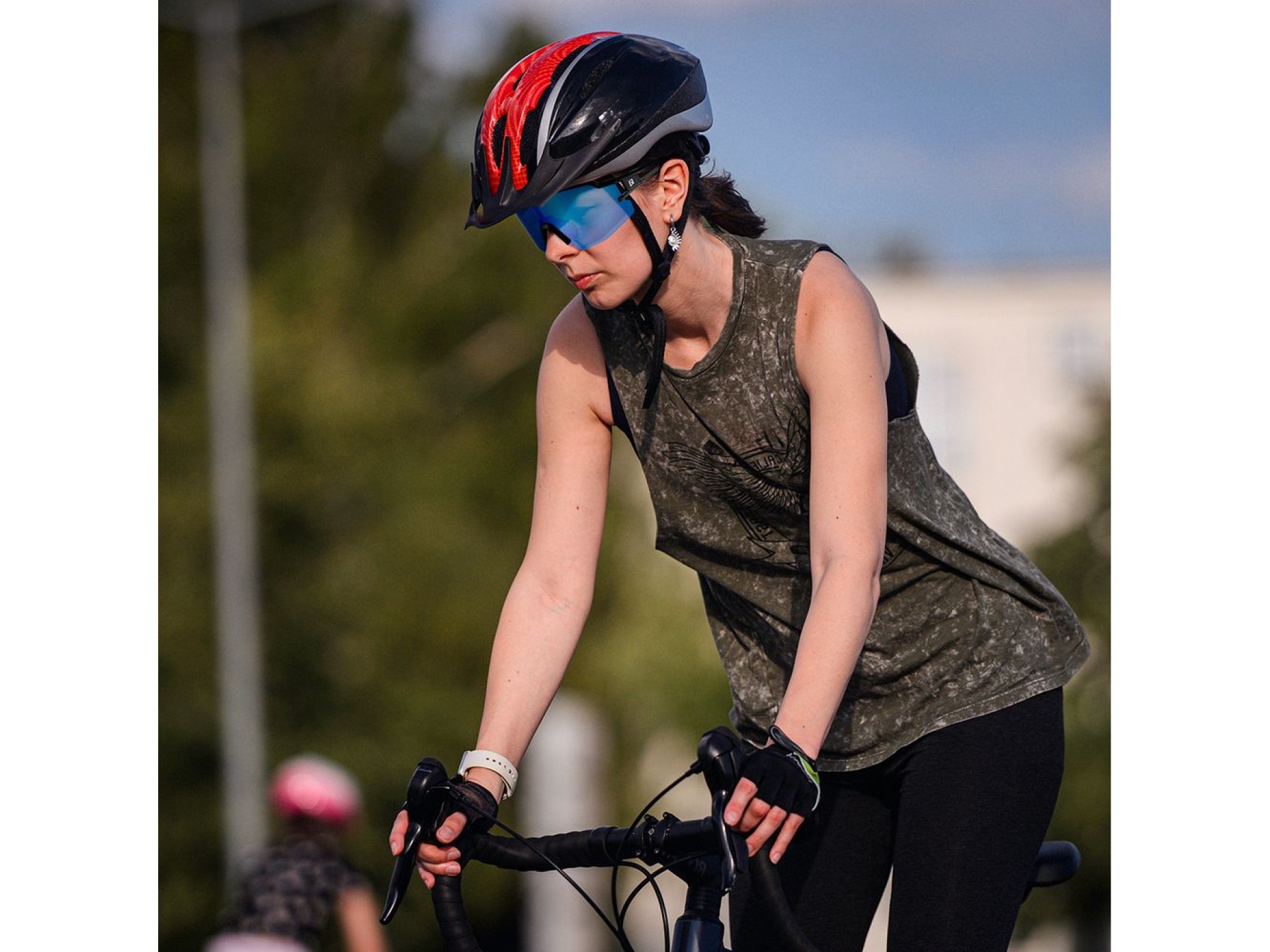 Óculos de ciclismo polarizados Rockbros com proteção UV e lentes corretivas azuis - Preto