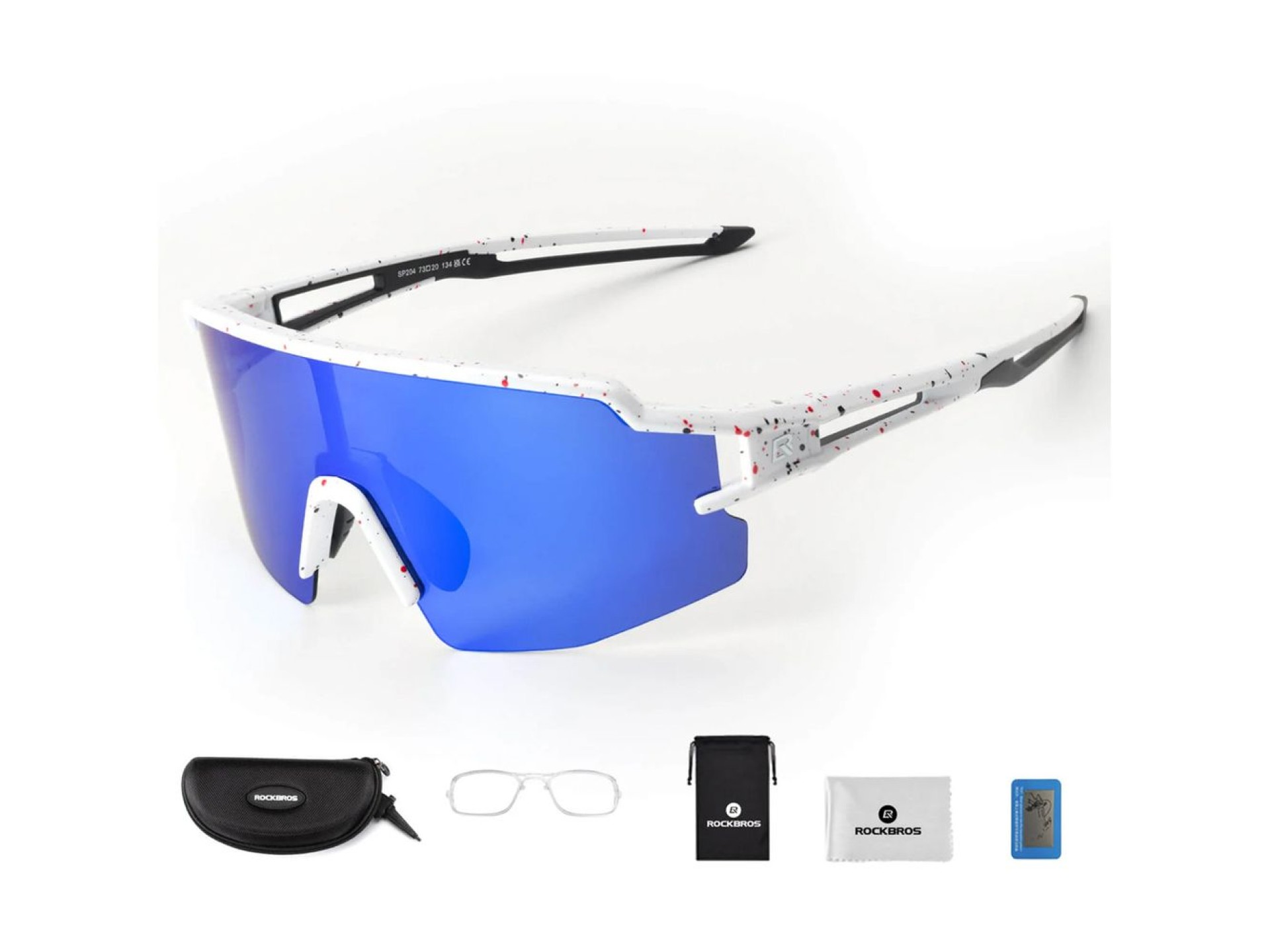 Óculos de ciclismo polarizados Rockbros com proteção UV e lentes corretivas azuis - Branco