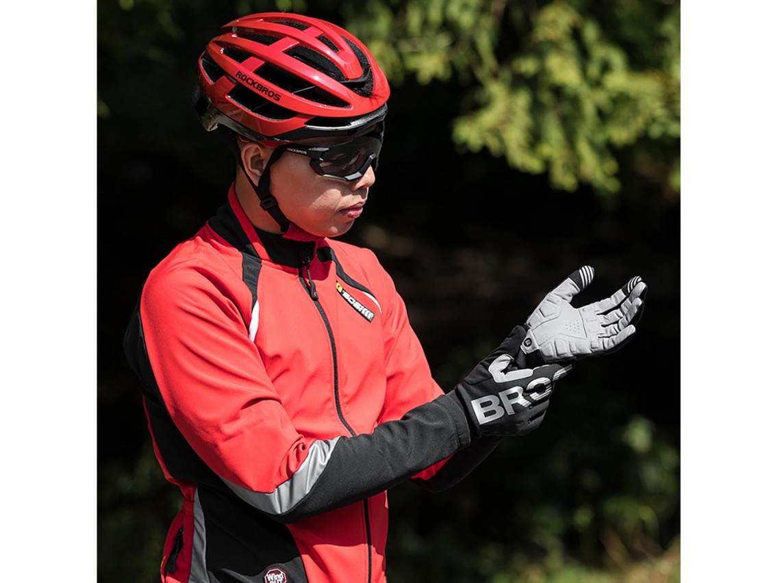 Guantes de ciclismo Rockbros, aislantes, largos, talla XL - negro y gris