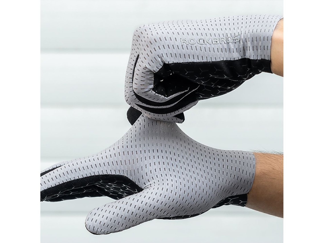 Luvas de ciclismo respiráveis ??Rockbros com dedos inteiros, tamanho: XL - Cinza