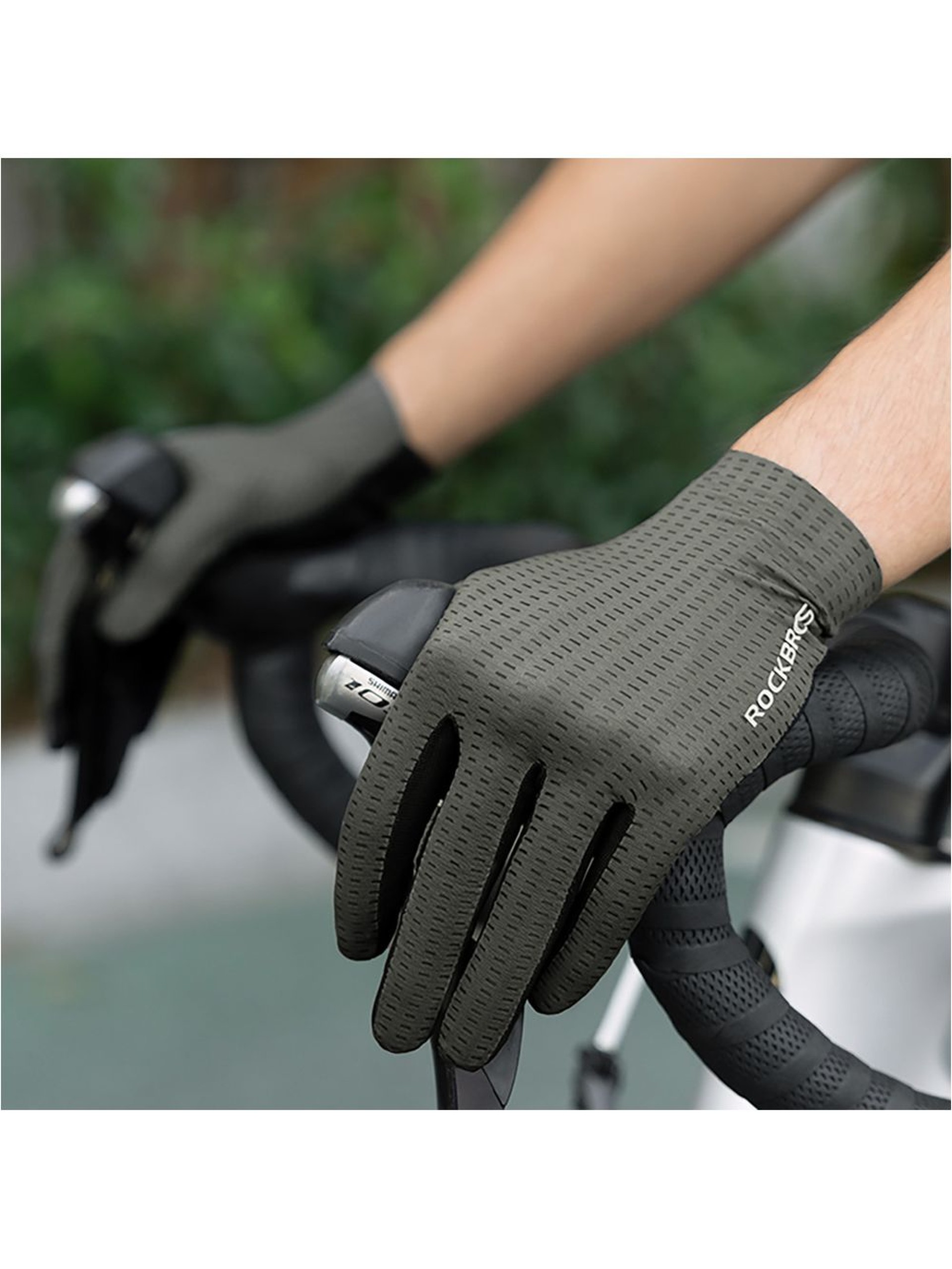 Luvas de ciclismo Rockbros respiráveis ??de dedo inteiro, tamanho: G - Cinza