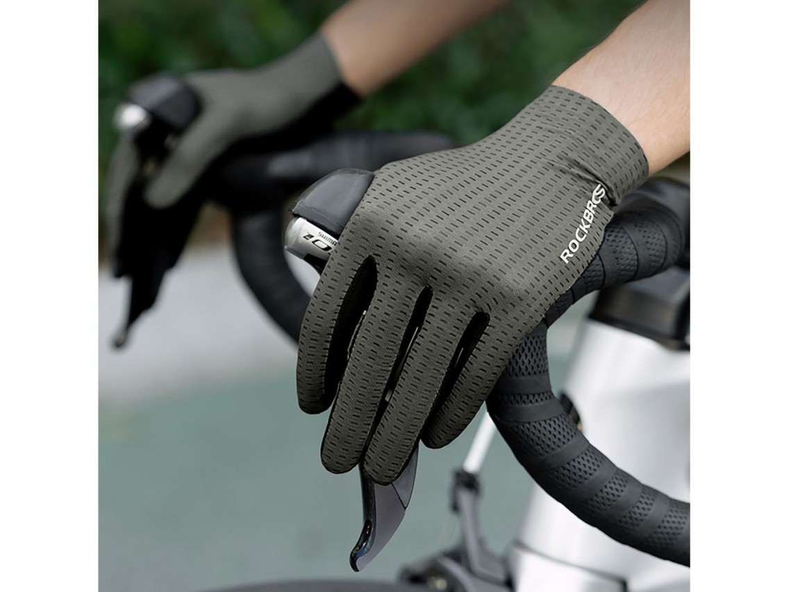 Guantes de ciclismo Rockbros transpirables de dedos completos, talla XXL - Verde