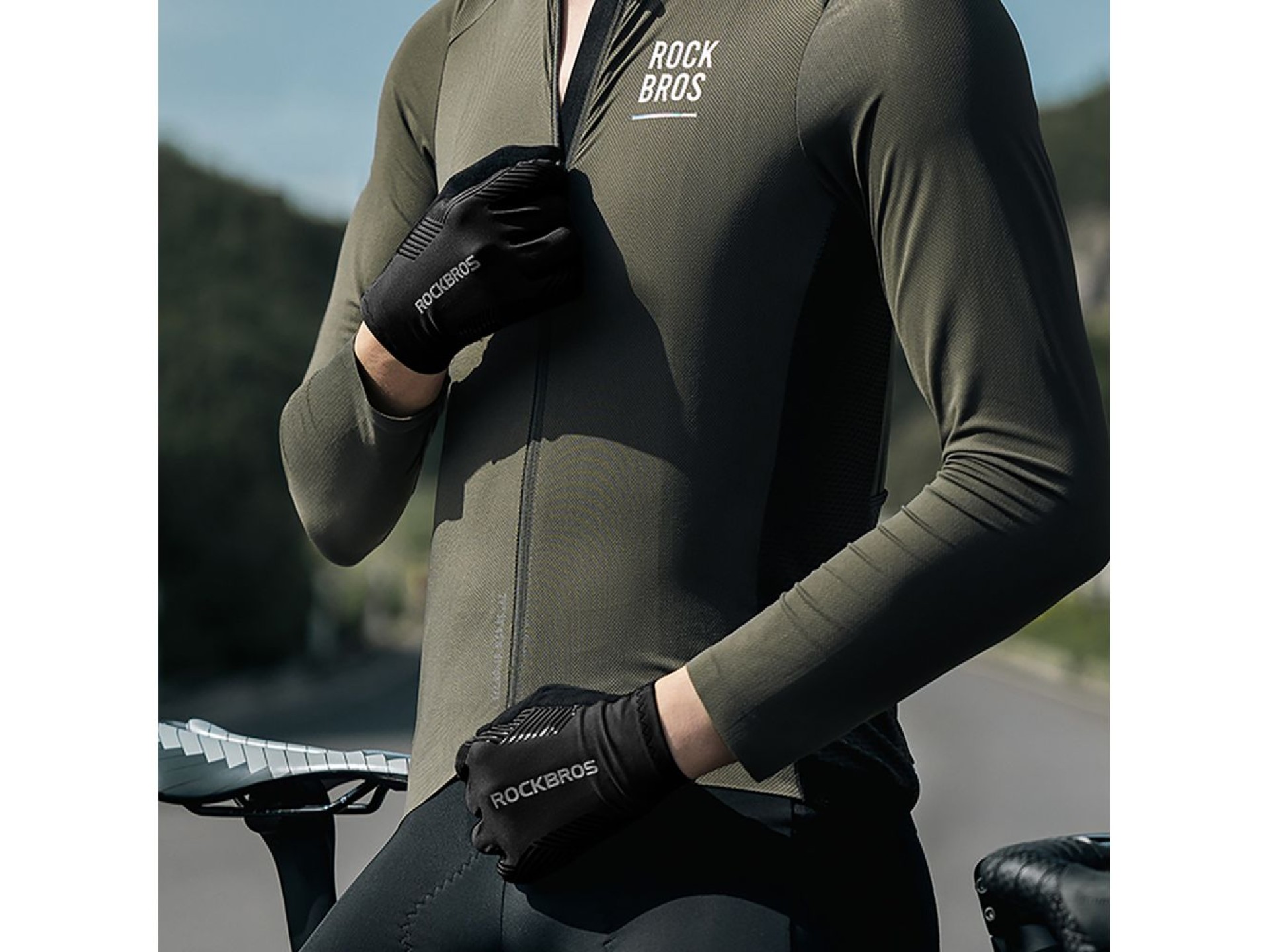 Rockbros cycling gloves spring/summer/autumn, full, size: XXL - black