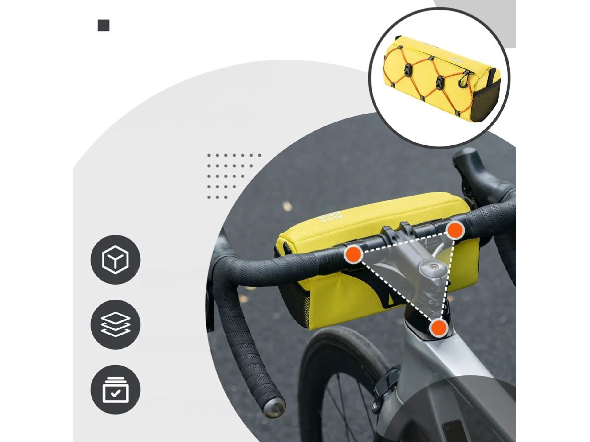 Bolsa de guidão para bicicleta Rockbros 30110054006, 2,2L - Amarela
