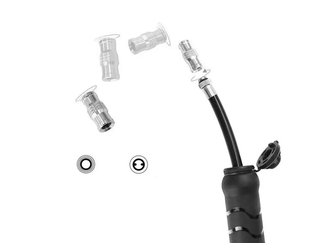 Mini bomba manual para bicicleta Rockbros 810PCS-HP com mangueiras Presta e Schrader - Preta