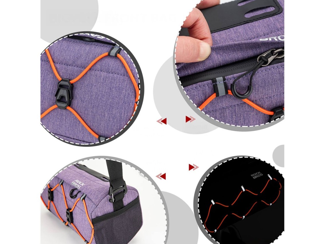 Bolsa de guidão para bicicleta Rockbros 30110054005, 2,2 litros - Roxa