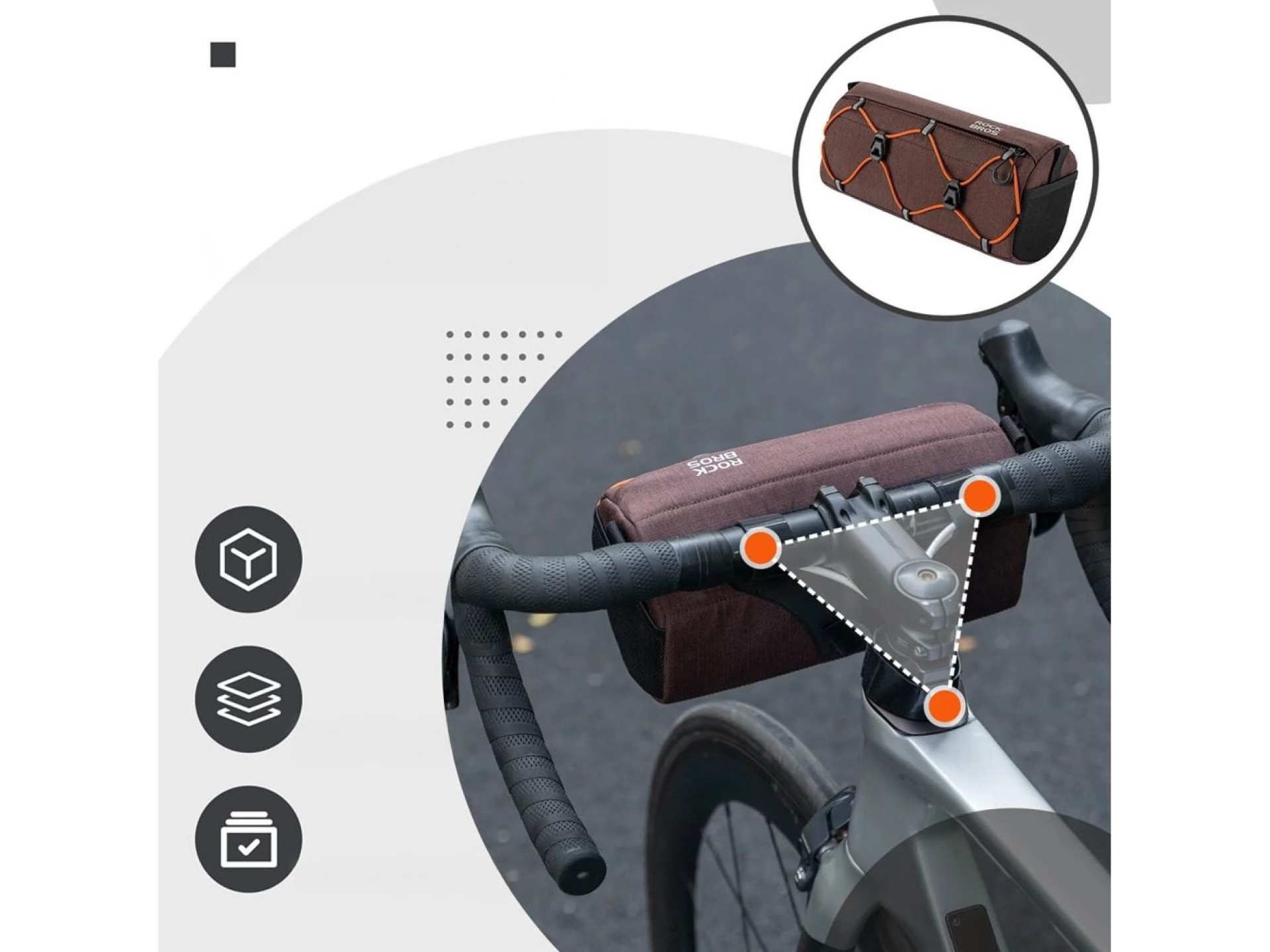 Rockbros 30110054003 Handlebar Bicycle Bag 2.2L - Brown