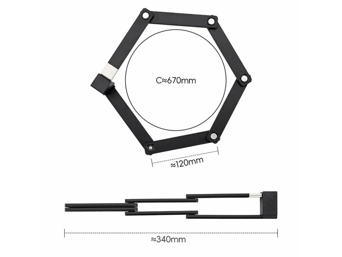 Cadeado dobrável para bicicleta Rockbros 32140003001 com chave e alça, 88 cm - preto