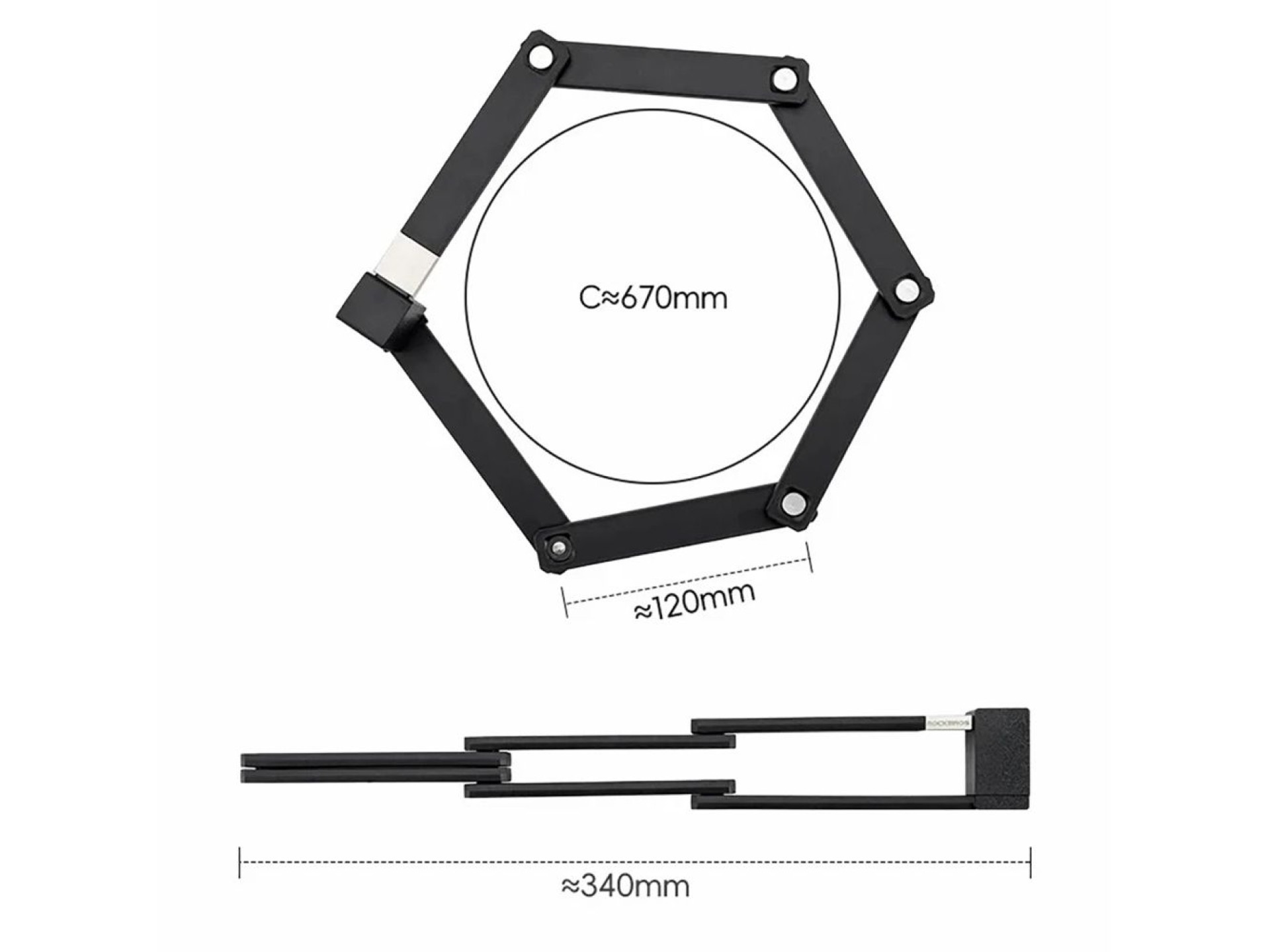 Cadeado dobrável para bicicleta Rockbros 32140003001 com chave e alça, 88 cm - preto