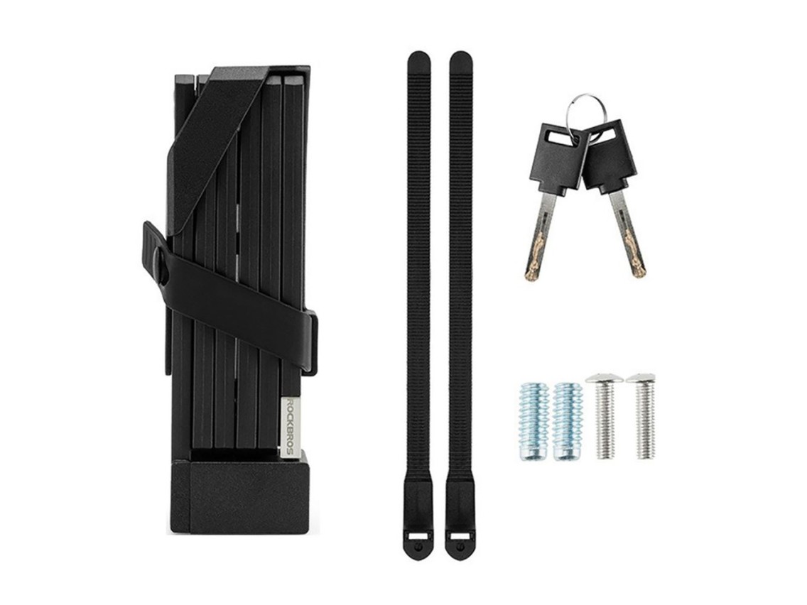 Cadeado dobrável para bicicleta Rockbros 32140003001 com chave e alça, 88 cm - preto