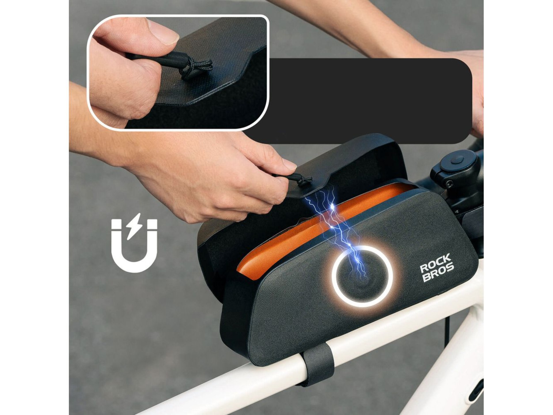 Bolsa impermeável para quadro de bicicleta Rockbros 30120122002 com fecho magnético, 0,9 L - Preta