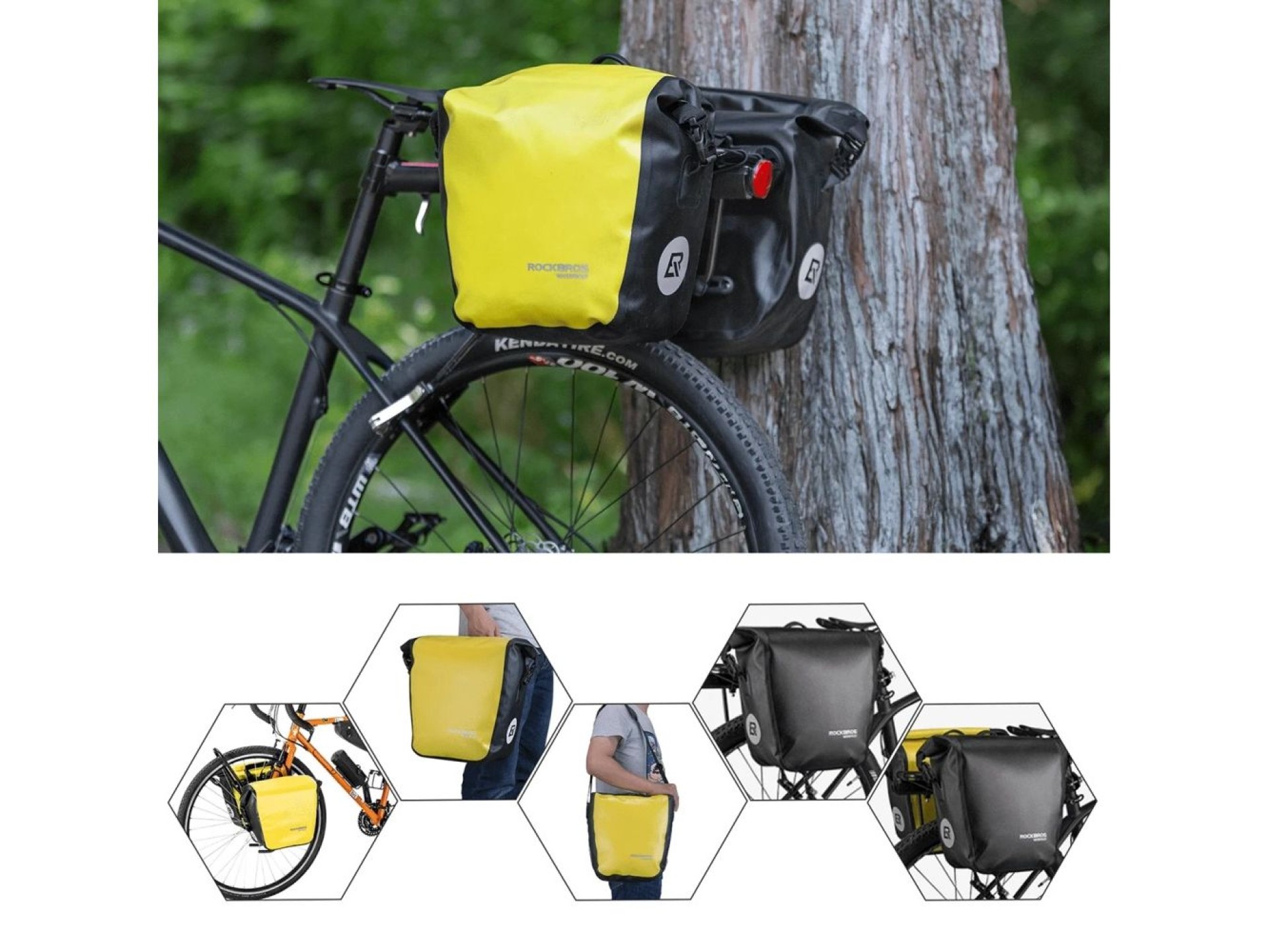 Bolsa impermeável para bicicleta Rockbros AS-003-1Y com alça de ombro, montagem frontal/traseira, 10