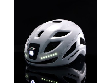 Rockbros ZK-077 Bicycle Helmet with Integrated Multi-Directional Lighting 57-61 cm - White