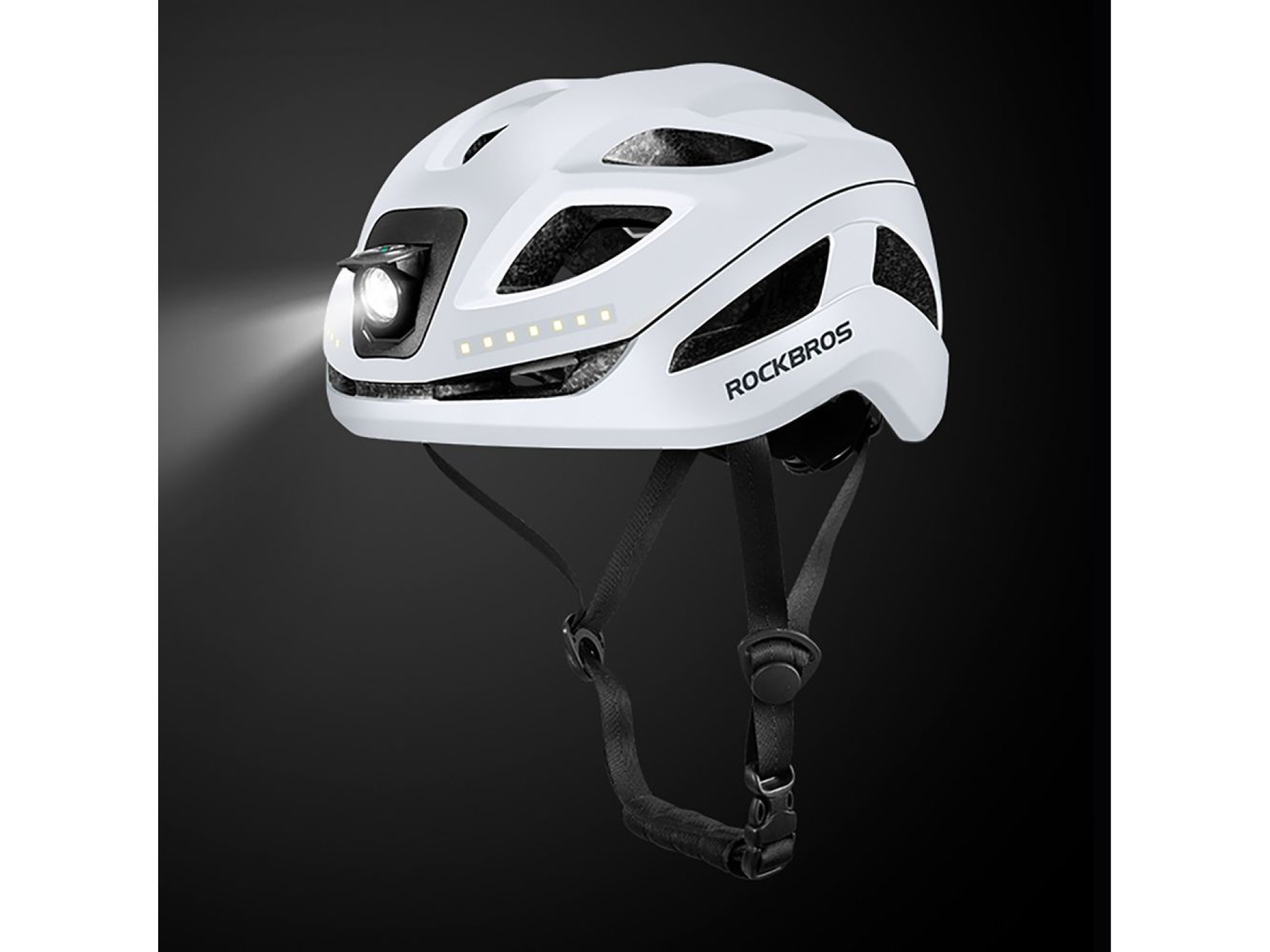 Rockbros ZK-077 Bicycle Helmet with Integrated Multi-Directional Lighting 57-61 cm - White