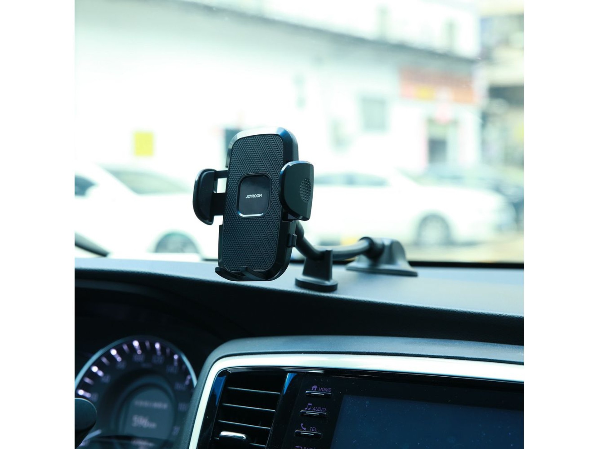 Suporte para celular veicular Joyroom com braço flexível para painel ou para-brisa, preto (JR-ZS259)