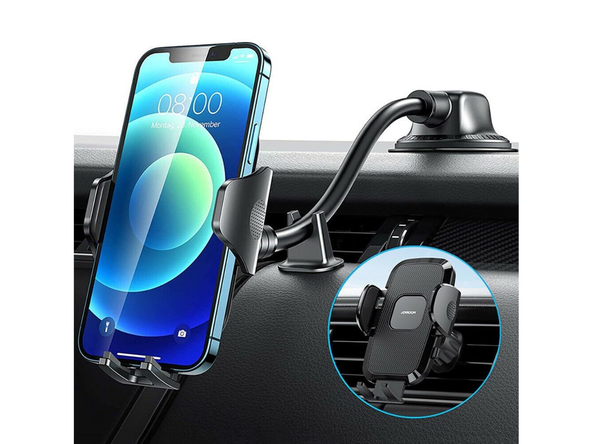 Suporte para celular veicular Joyroom com braço flexível para painel ou para-brisa, preto (JR-ZS259)