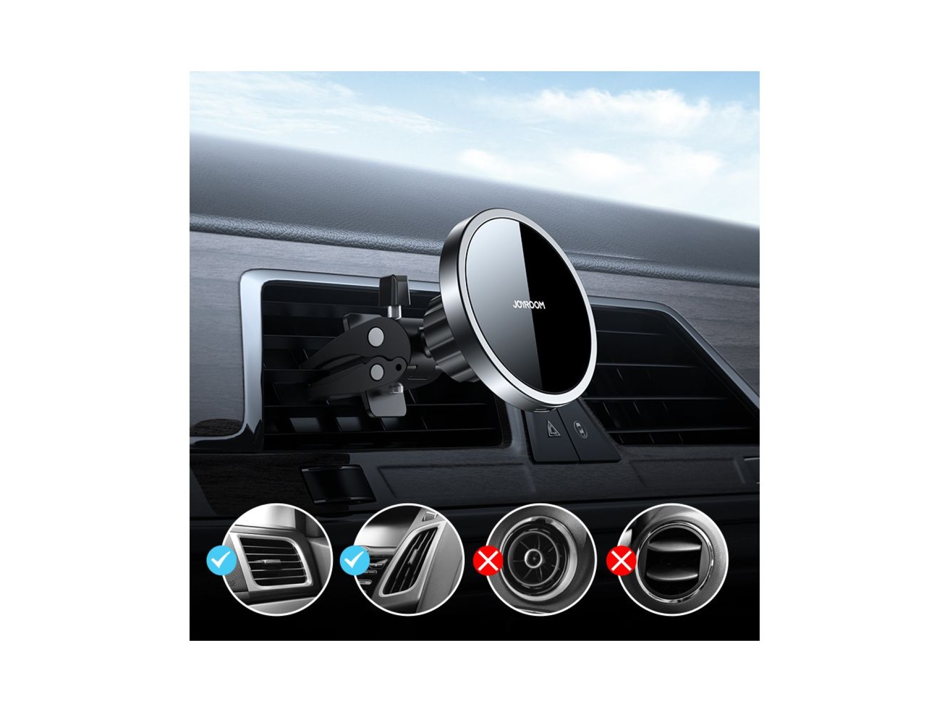Soporte magnético para coche Joyroom con cargador inalámbrico inductivo Qi de 15 W (compatible con M