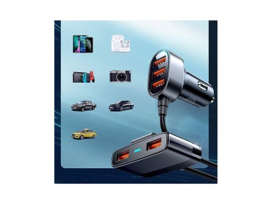 Carregador veicular r�pido Joyroom 5x USB 6.2 A com cabo de extens�o preto (JR-CL03)