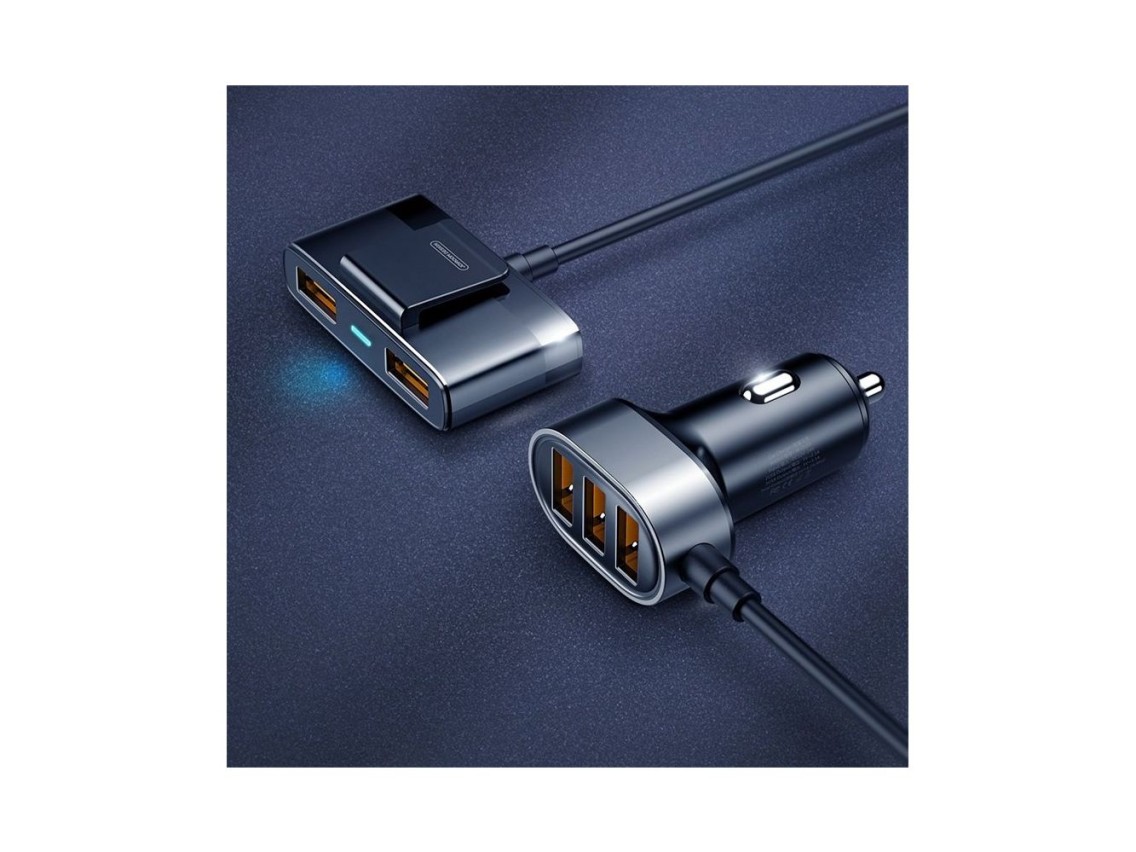 Carregador veicular r�pido Joyroom 5x USB 6.2 A com cabo de extens�o preto (JR-CL03)