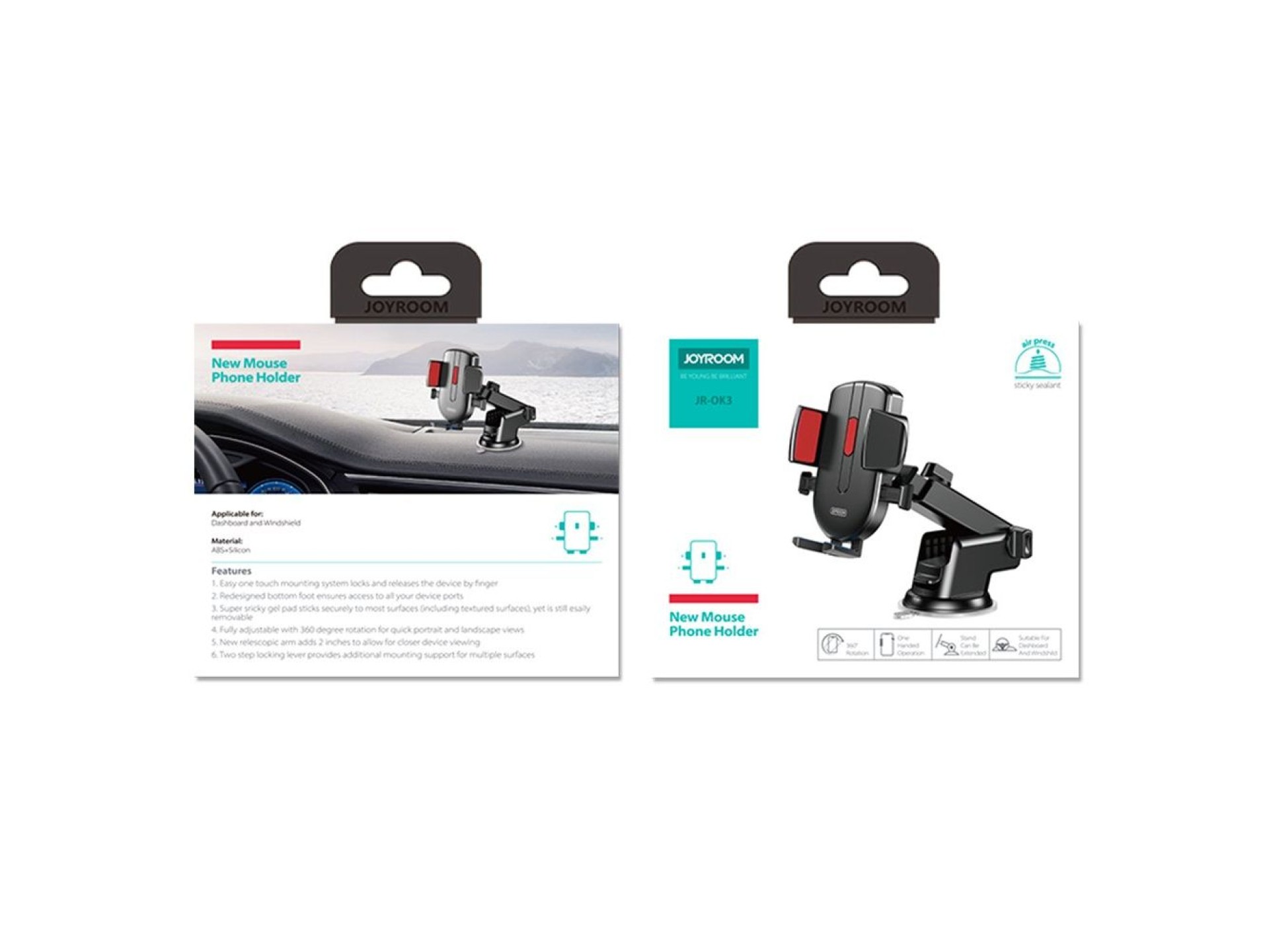 Joyroom car phone holder with telescopic extendable arm for dashboard and window black (JR-OK3)